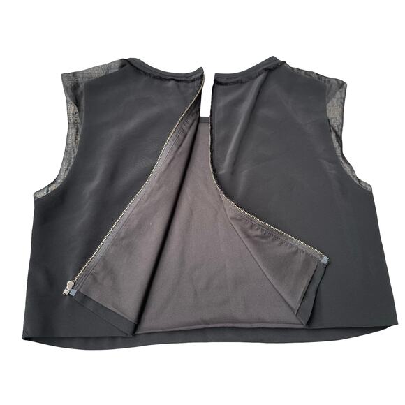 Elizabeth and James Black Sleeveless Sheer Silk Trim Blouse Crop Top - Large - Picture 5 of 12